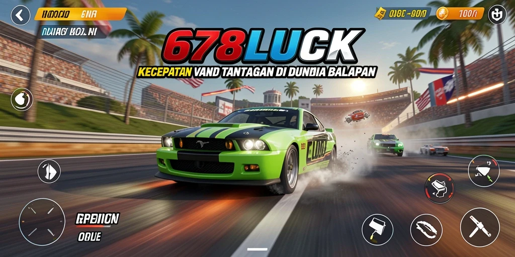 Gameplay mendebarkan dalam balapan 678LUCK dengan mobil cepat.