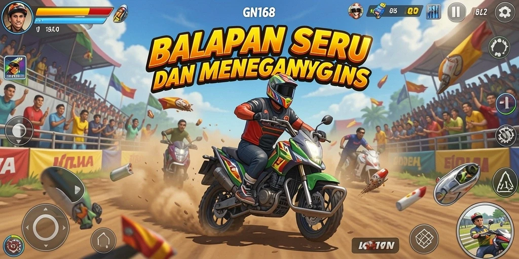 Screenshot gameplay GN168 dengan aksi balapan mendebarkan.