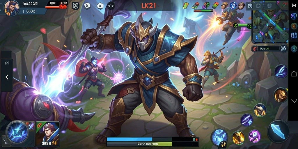 Tangkapan layar gameplay LK21 menunjukkan aksi MOBA yang seru dan intens.