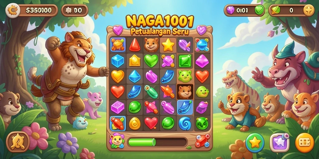 Tangkapan layar NAGA1001 yang menunjukkan gameplay match-3 yang menarik.