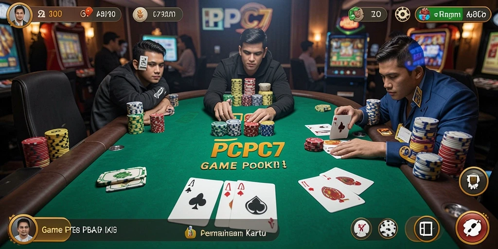 Tampilan gameplay seru di PCPC7 dengan fitur poker menarik.