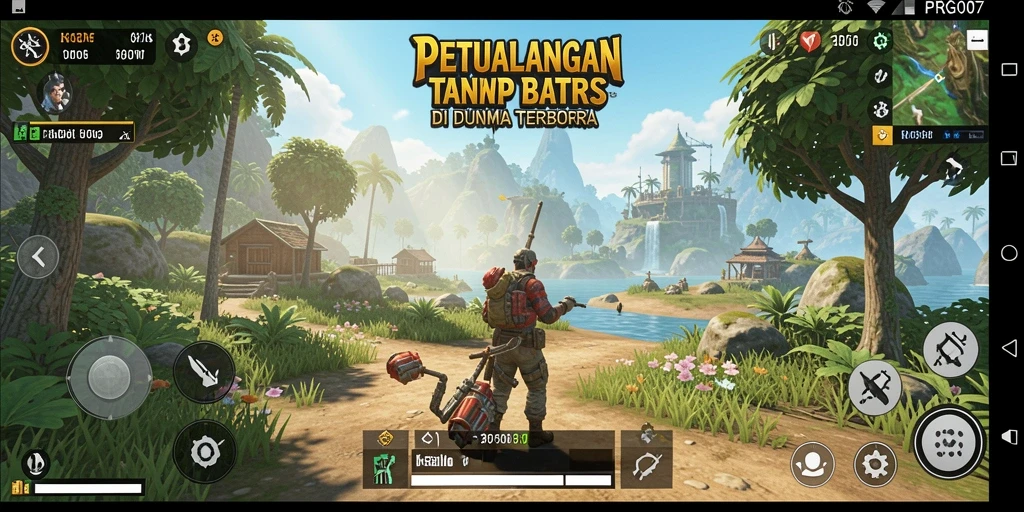 Tampilan gameplay PRG007 dalam dunia terbuka yang luas.