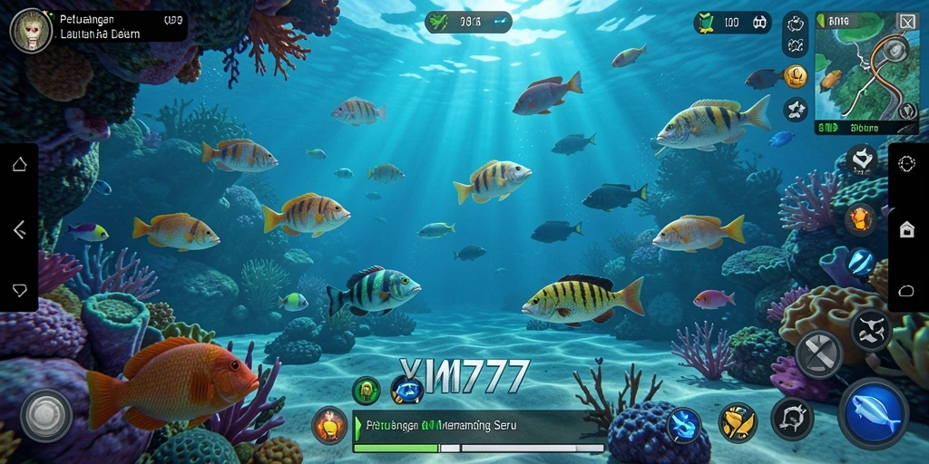 Screenshot gameplay VM777 yang menampilkan aksi memancing yang mendebarkan.